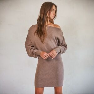 Loreen Chic Off-Shoulder Sweater Dress with Pleated Detail